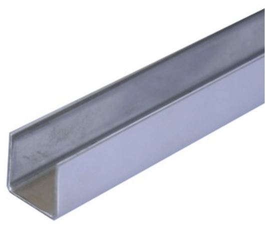 Channel, SS316L, 18mm x 18mm x 2mm (internal 14mm wide x 16mm high, for glass, 4m length